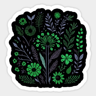 Green Purple Flower and Plants Sticker